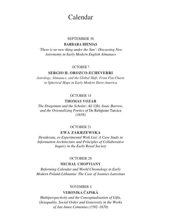 Online Seminar History of Scholarship and the Global Imagination Fall 2024 Stránka 2